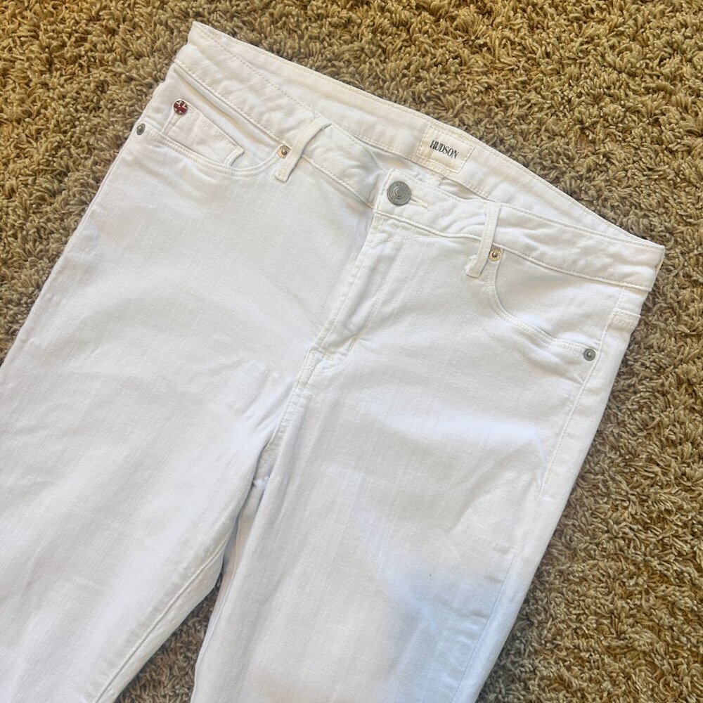 HUDSON Mia Five Pocket Midrise Flare Jeans in White Women's Size 32 - Picture 2 of 8